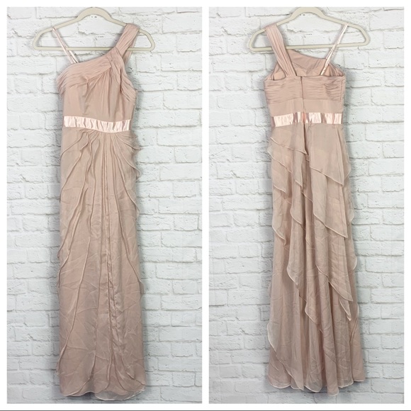 Adrianna Papell Tiered Chiffon One Shoulder Gown 0 - Picture 2 of 11